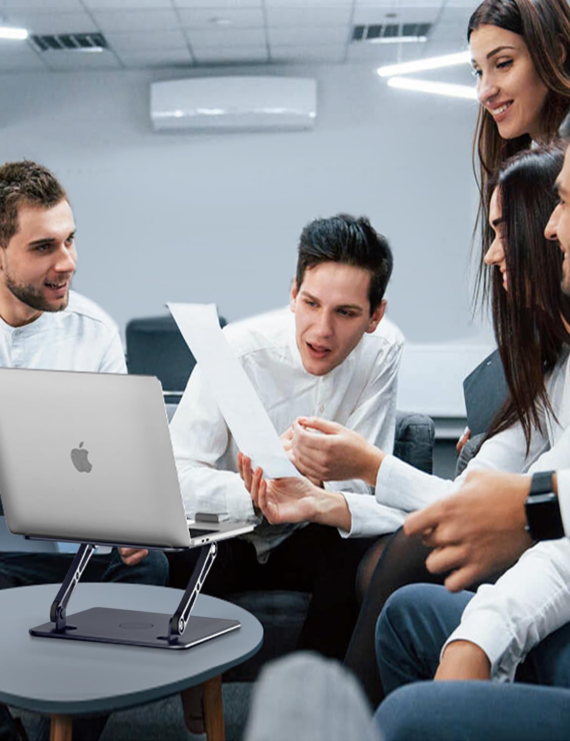 Adjustable Laptop Stand with 360° Rotating Base, Gray