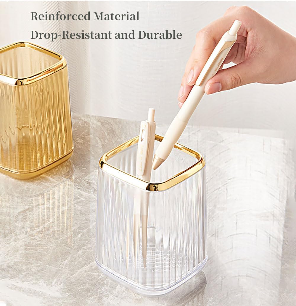 Acrylic Pen Holder, Cute Clear Gold Desk Organizer