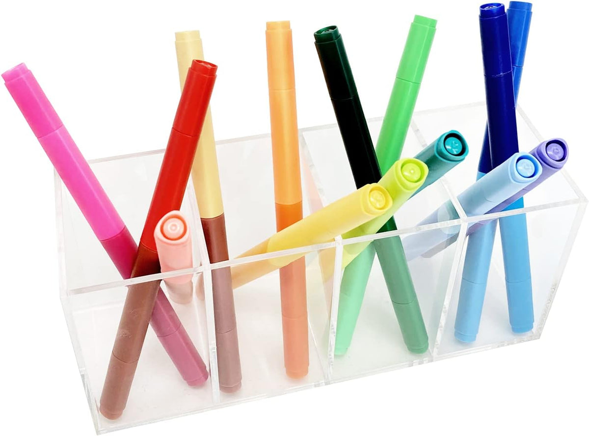 Acrylic Pen Holder 4 Compartments Clear Pencil Holder Organizer
