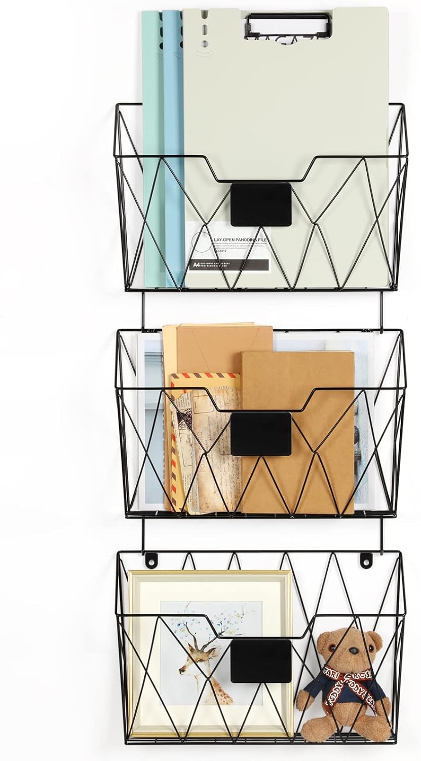 Hanging Wall File Organizer Metal Wall File Holder 3 Pockets Mail