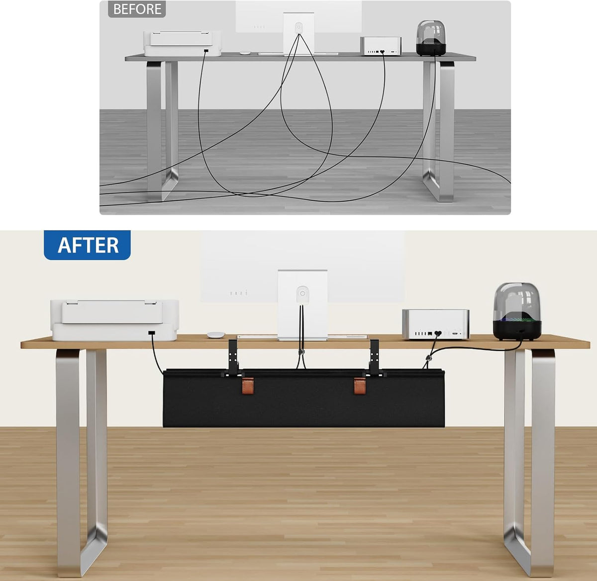 No Drill Under Desk Cable Management Tray 30" Cord Organizer