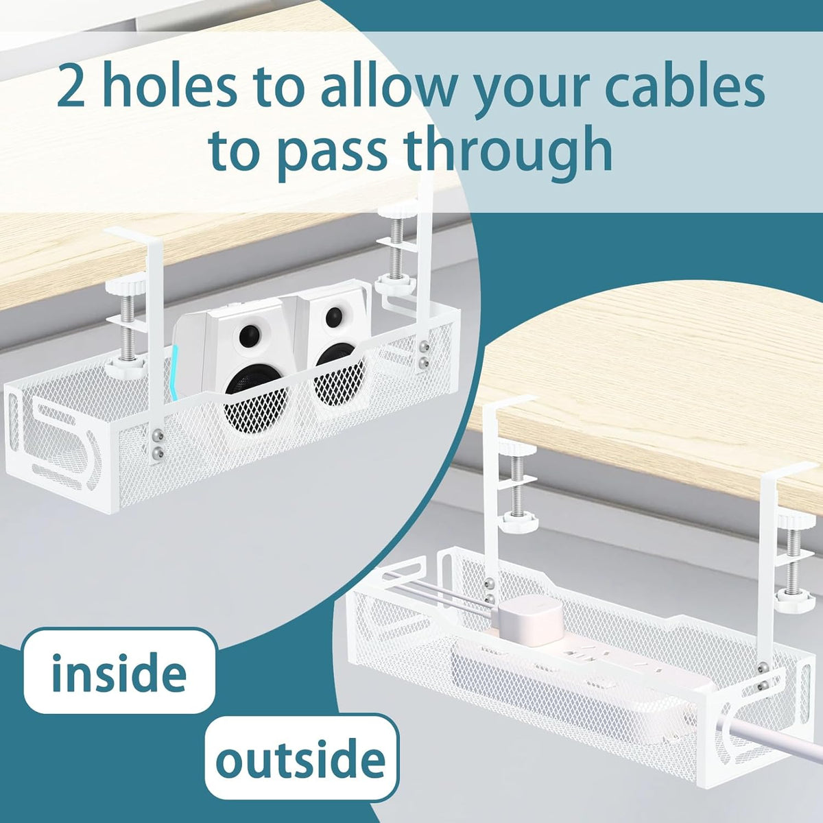 Under Desk Cable Management Tray, White, Mesh