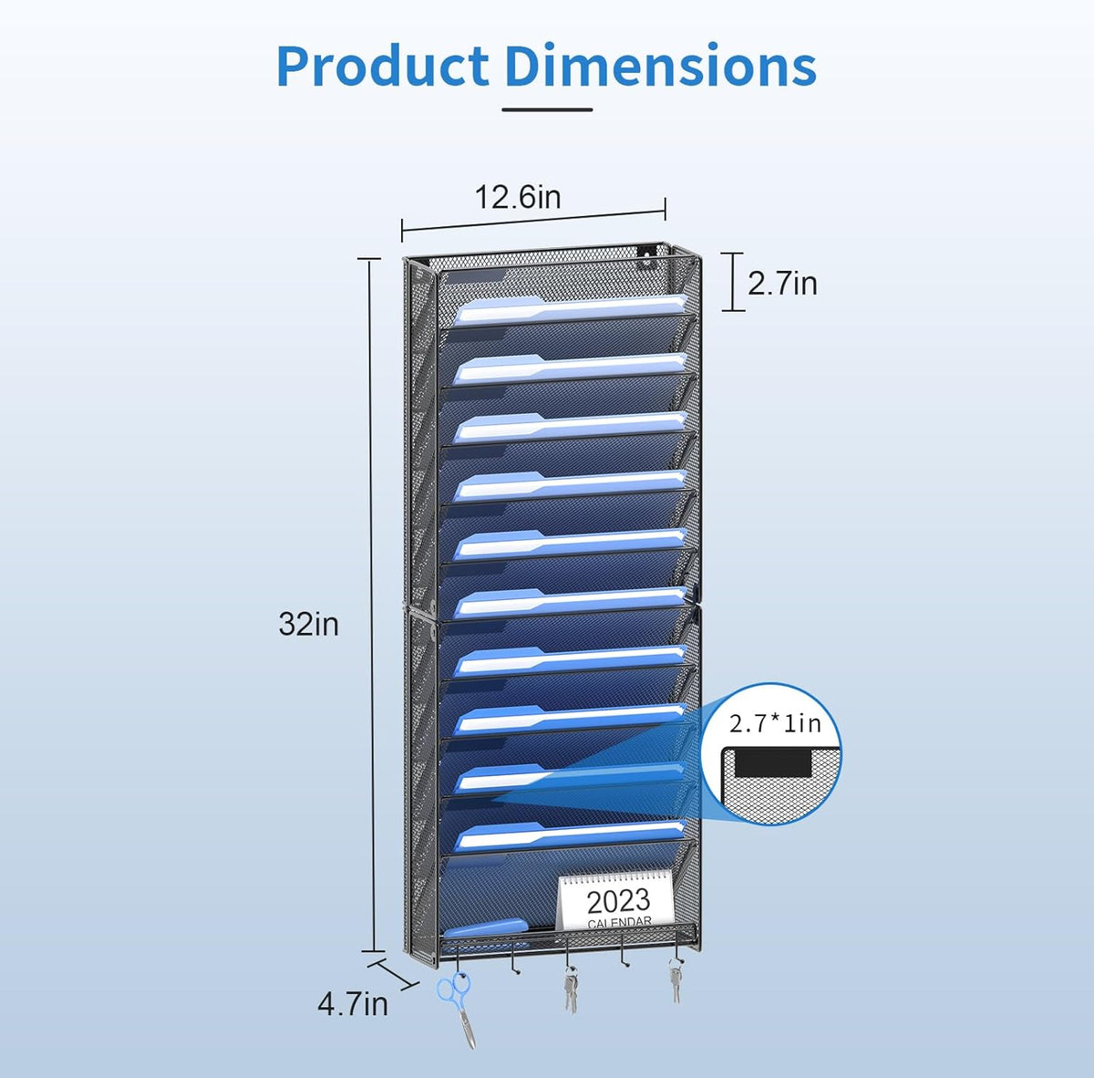 Hanging Wall File Organizer with Hooks, 12 Tier