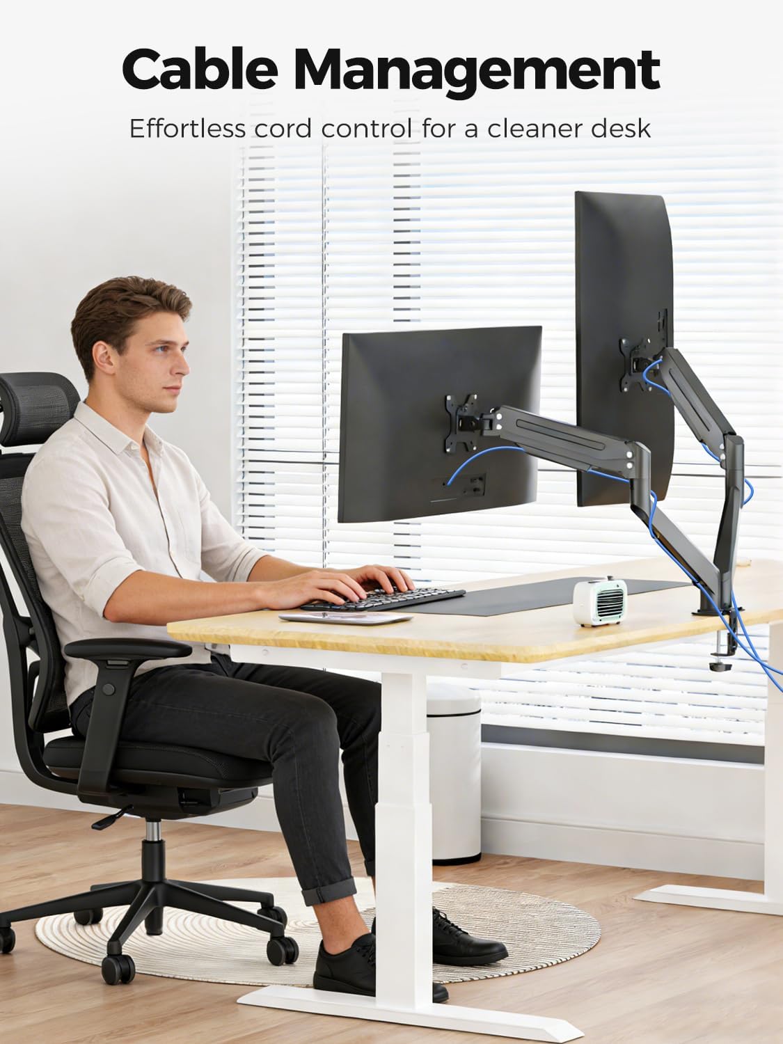 Dual Monitor Mount Stand-Height Adjustable Gas Spring Monitor Arm