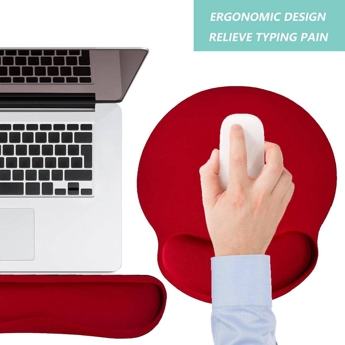 Keyboard Wrist Rest Pad Mouse Pad with Wrist Support Set of 3, Red