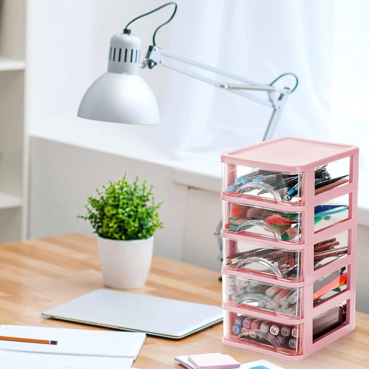 Desktop Drawer, Clear 5-Drawer Desktop Storage Unit