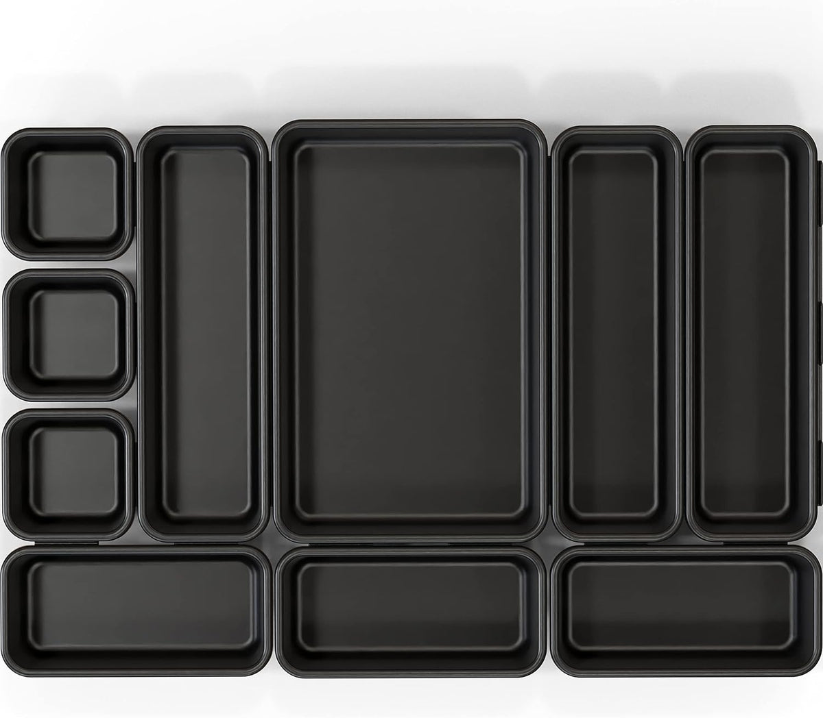 Interlocking Desk Drawer Bins Organizer, 10 Packs, Black