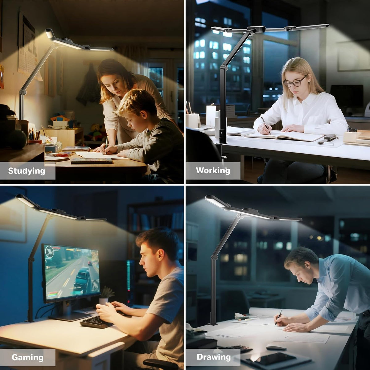 Wide Desk Lamp with Clamp