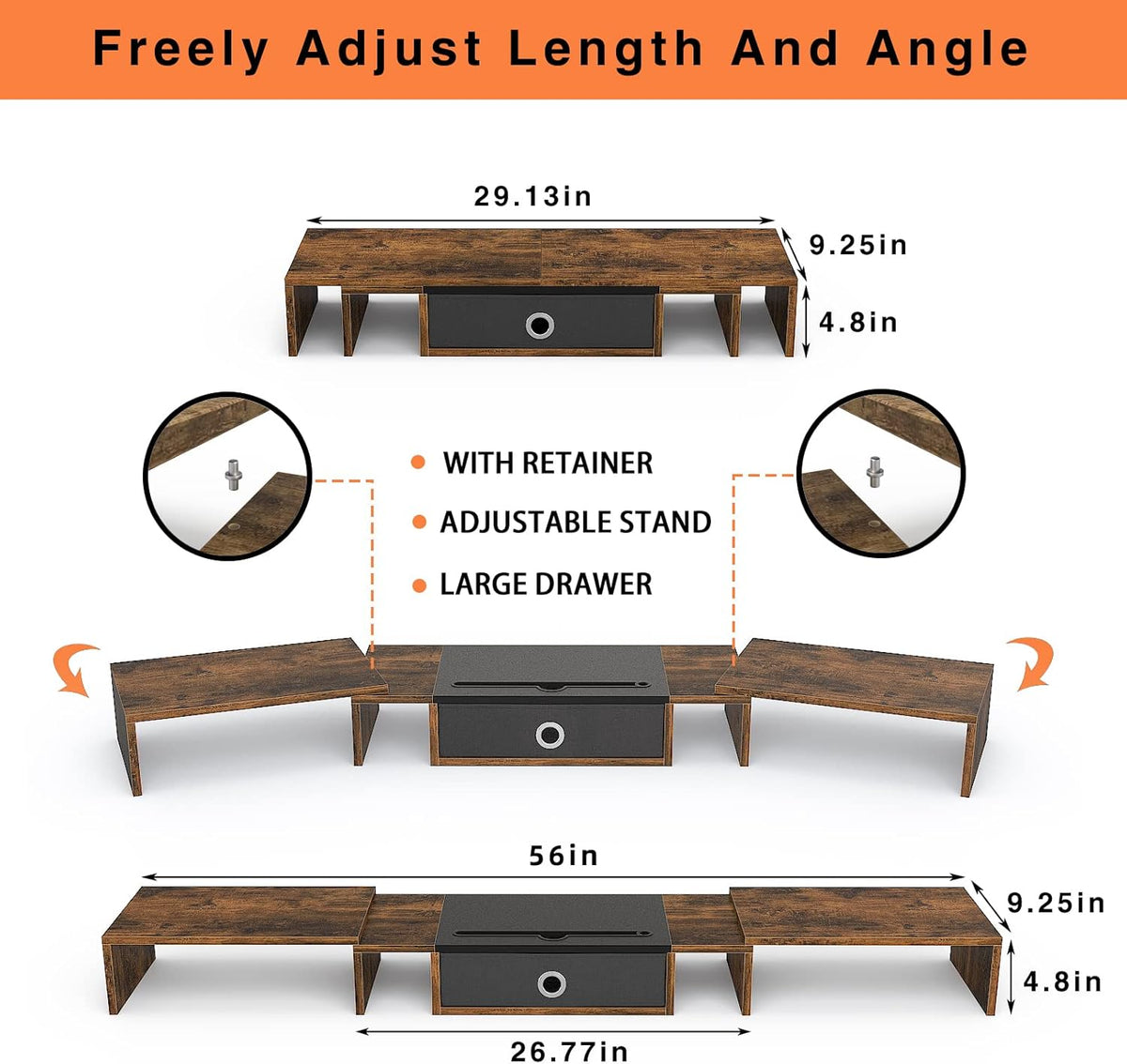 Triple Dual Monitor Stand Riser with Drawer