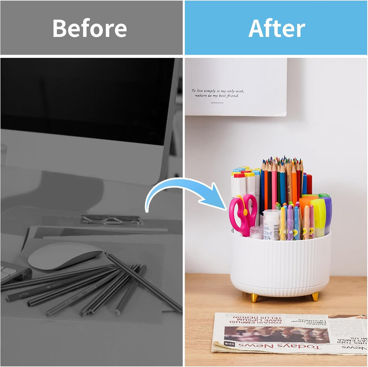 Desk Organizer, 360-Degree Rotating Pen Holder, White