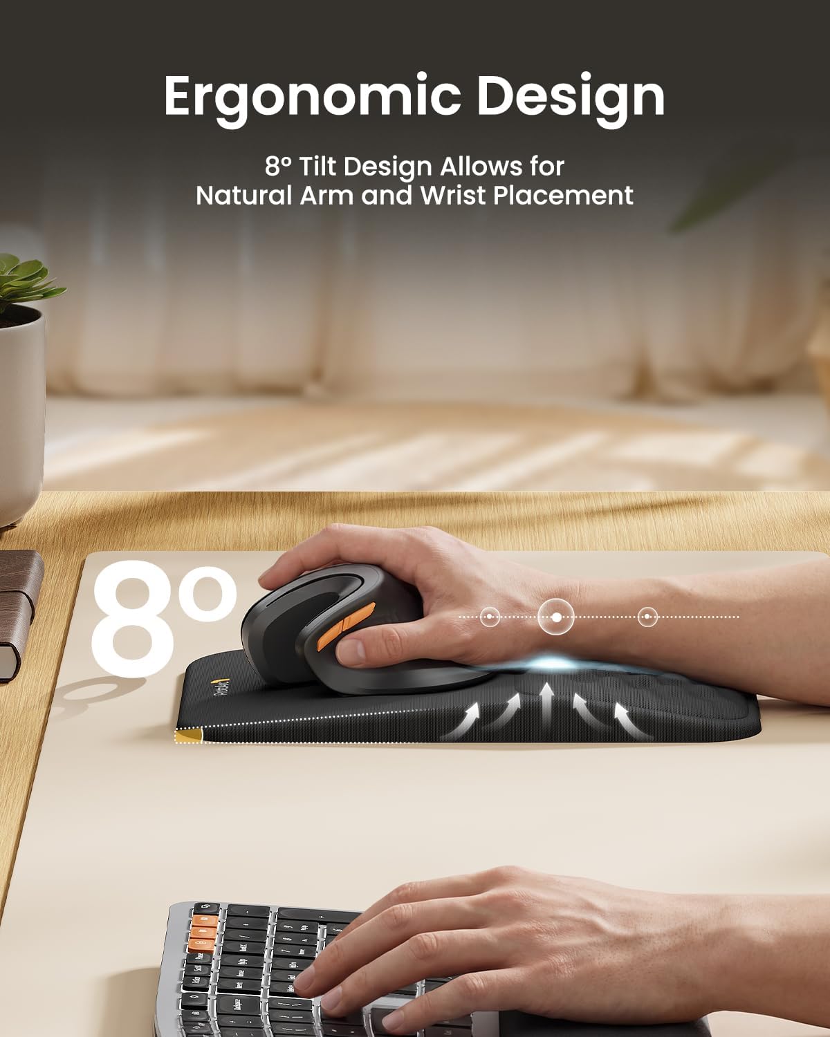 Ergonomic Mouse Pad with Wrist Rest, 12x8, Black