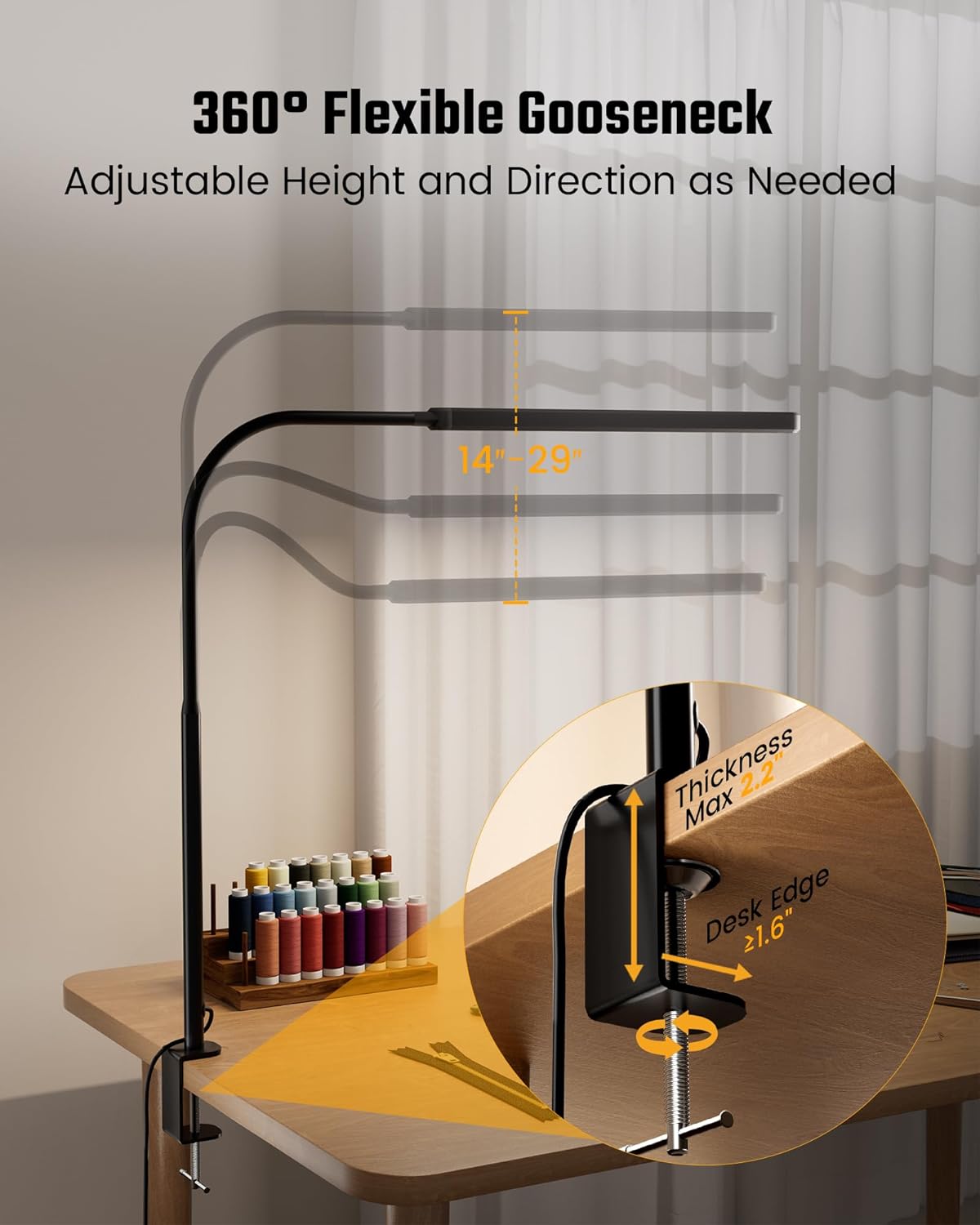 Eye-Caring LED Desk Lamp 360° Flexible Gooseneck Work Lamp with Desk
