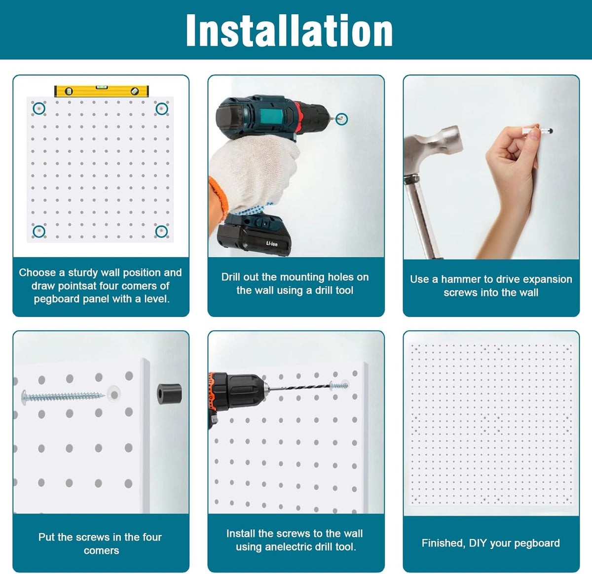 Peg Board Kit, Includes Pegboard and Accessories, White