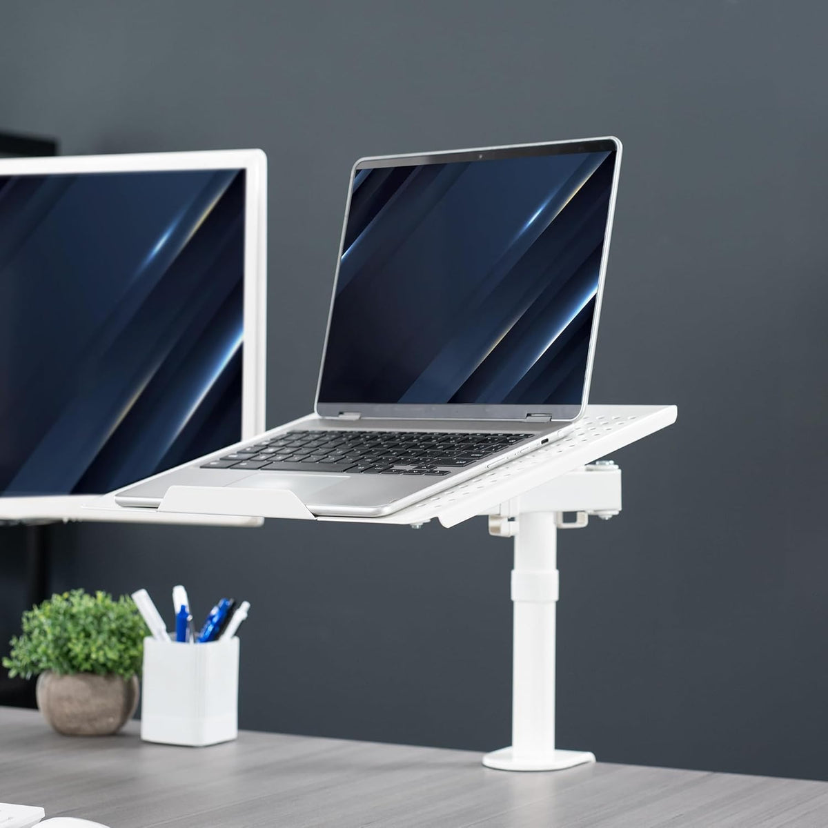 Single Laptop Notebook Desk Mount Stand, White