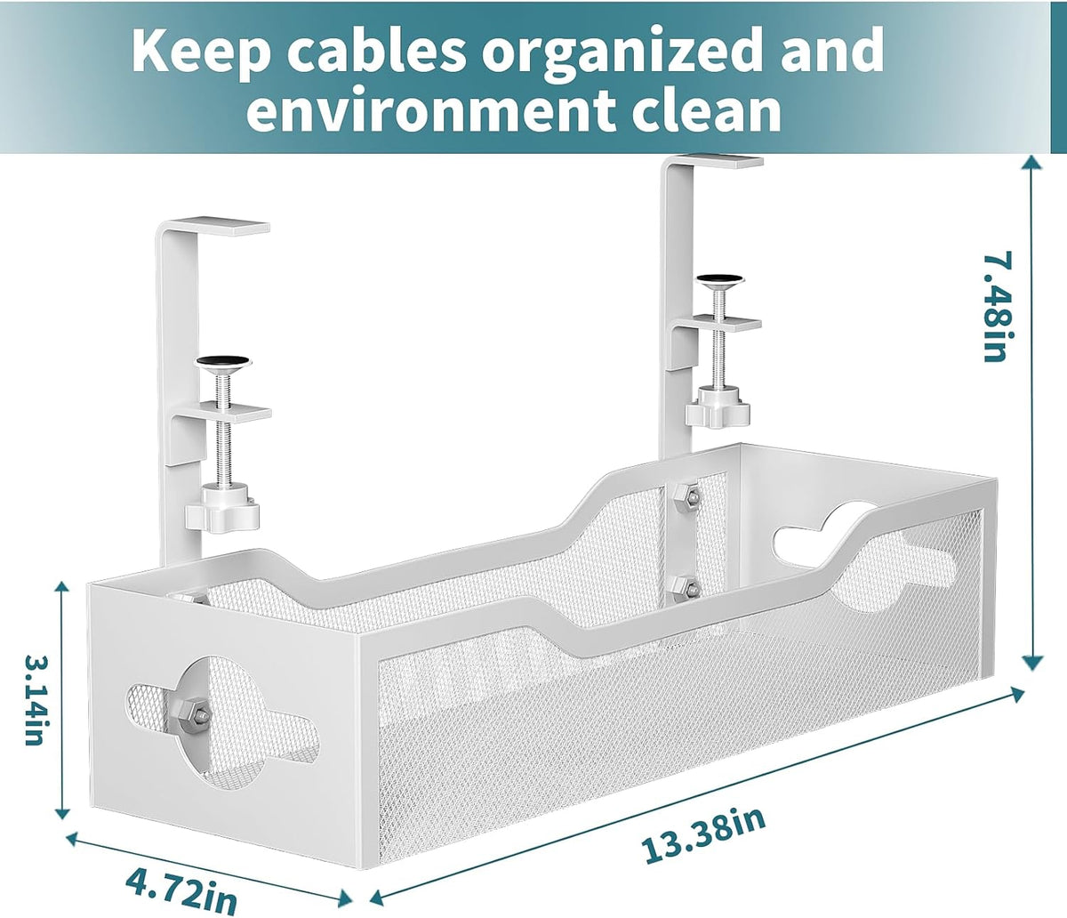 Under Desk Cable Management Tray No Drill, White
