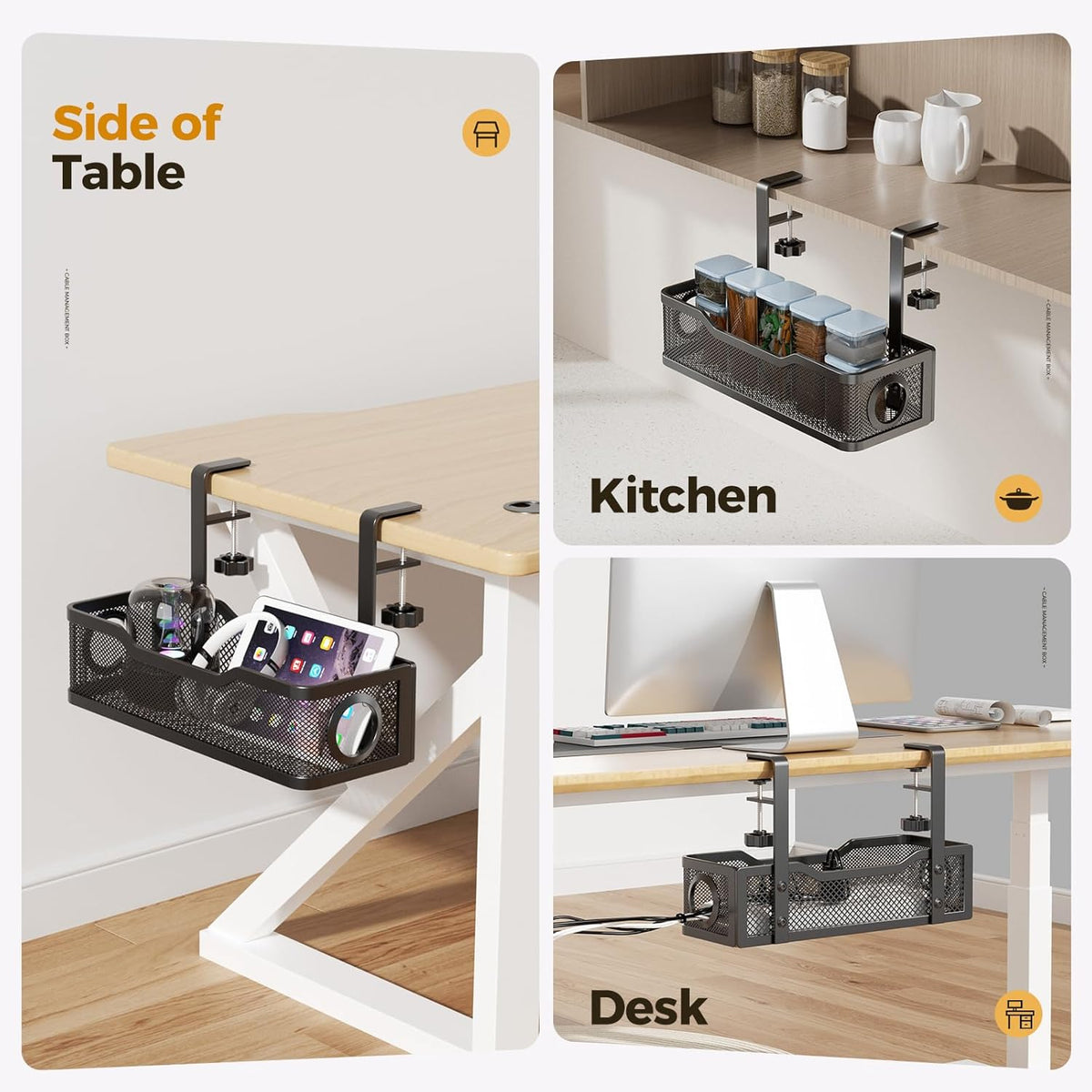 Under Desk Cable Management Tray Black