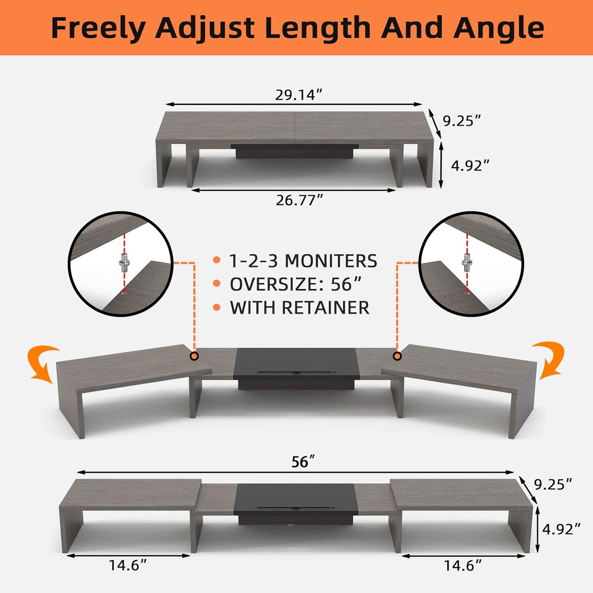 Triple Dual Monitor Stand Riser, 3 Shelf