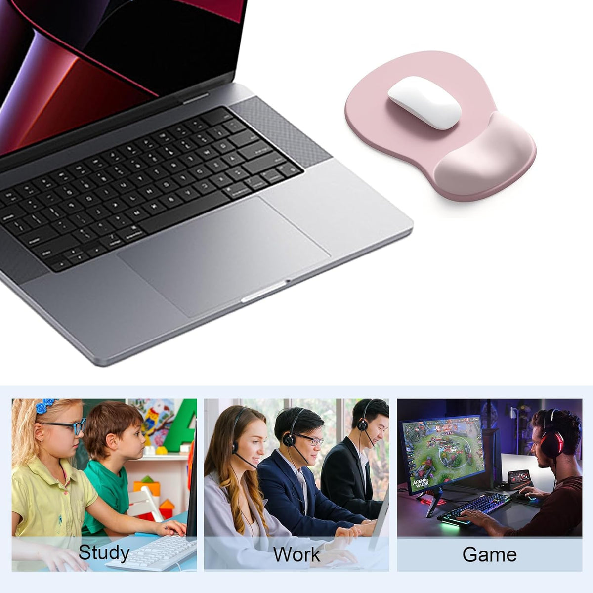Ergonomic Mouse Pad with Gel Wrist Support, Pink