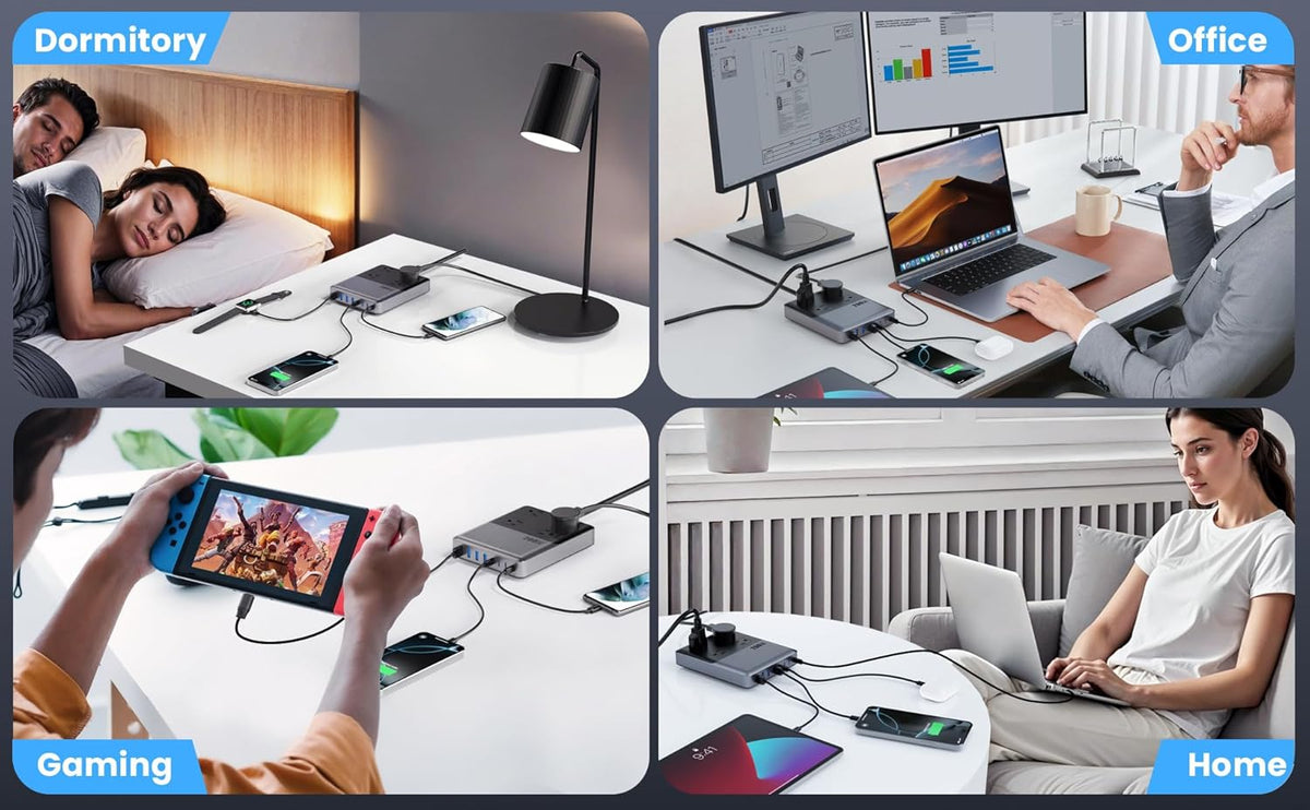 12-in-1 Charging Station USB C Power Strip with 5ft Cord and Plug