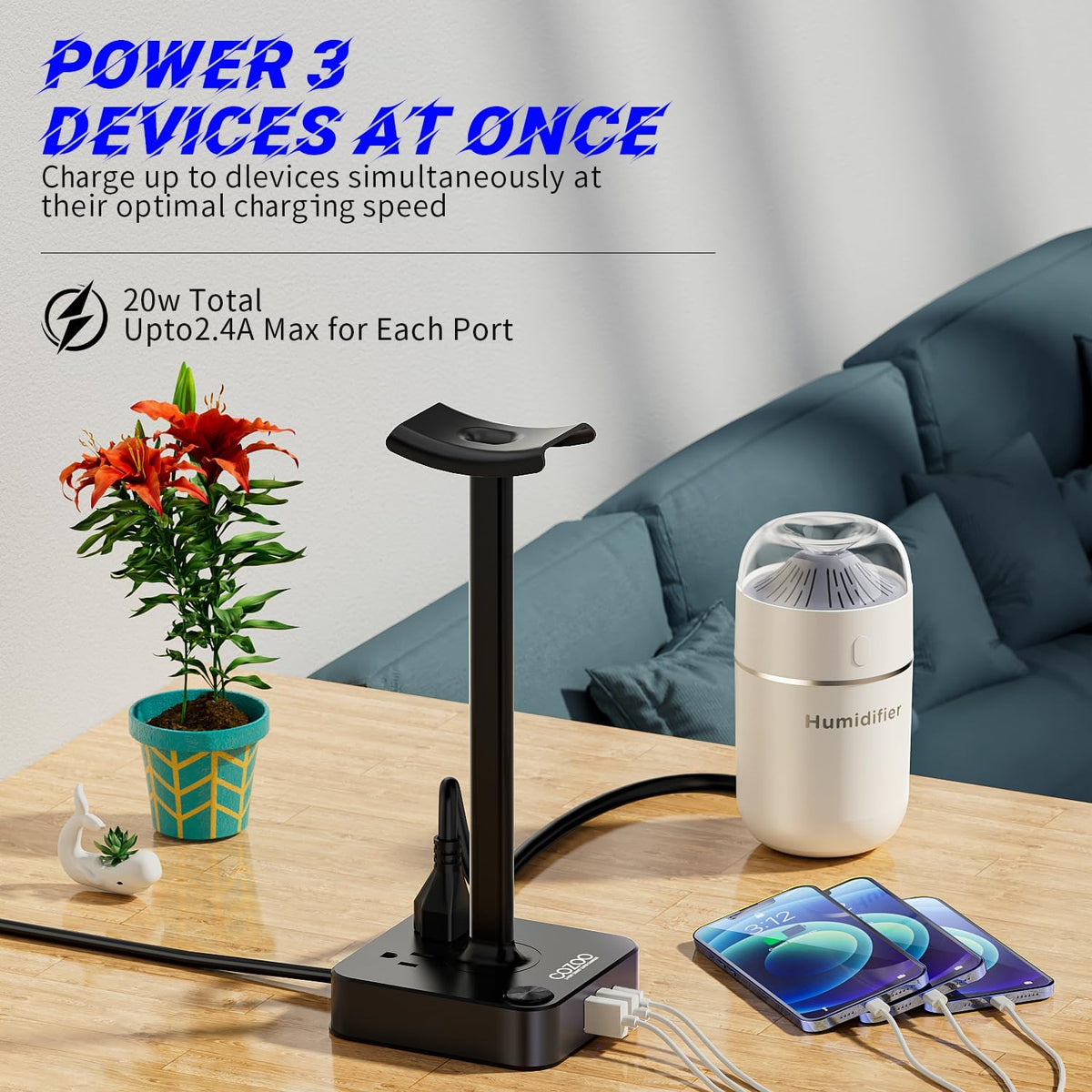 Headphone Stand with USB Charger Desktop Gaming Headset Holder Hanger