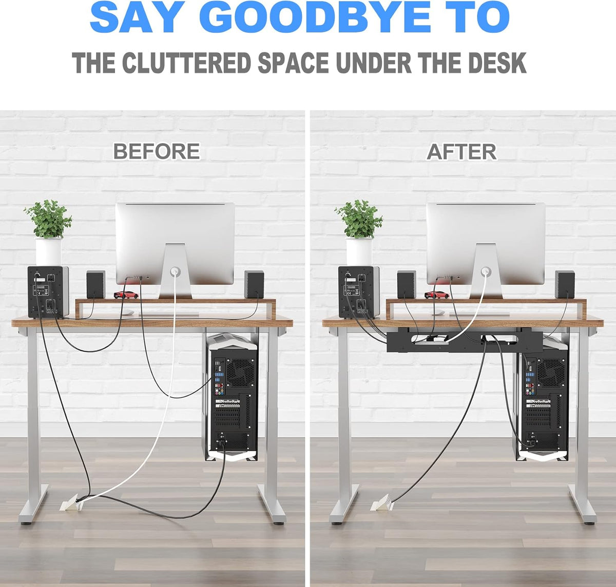 2PACKS Cable Management Under Desk Tray Adjustable Large Under Table