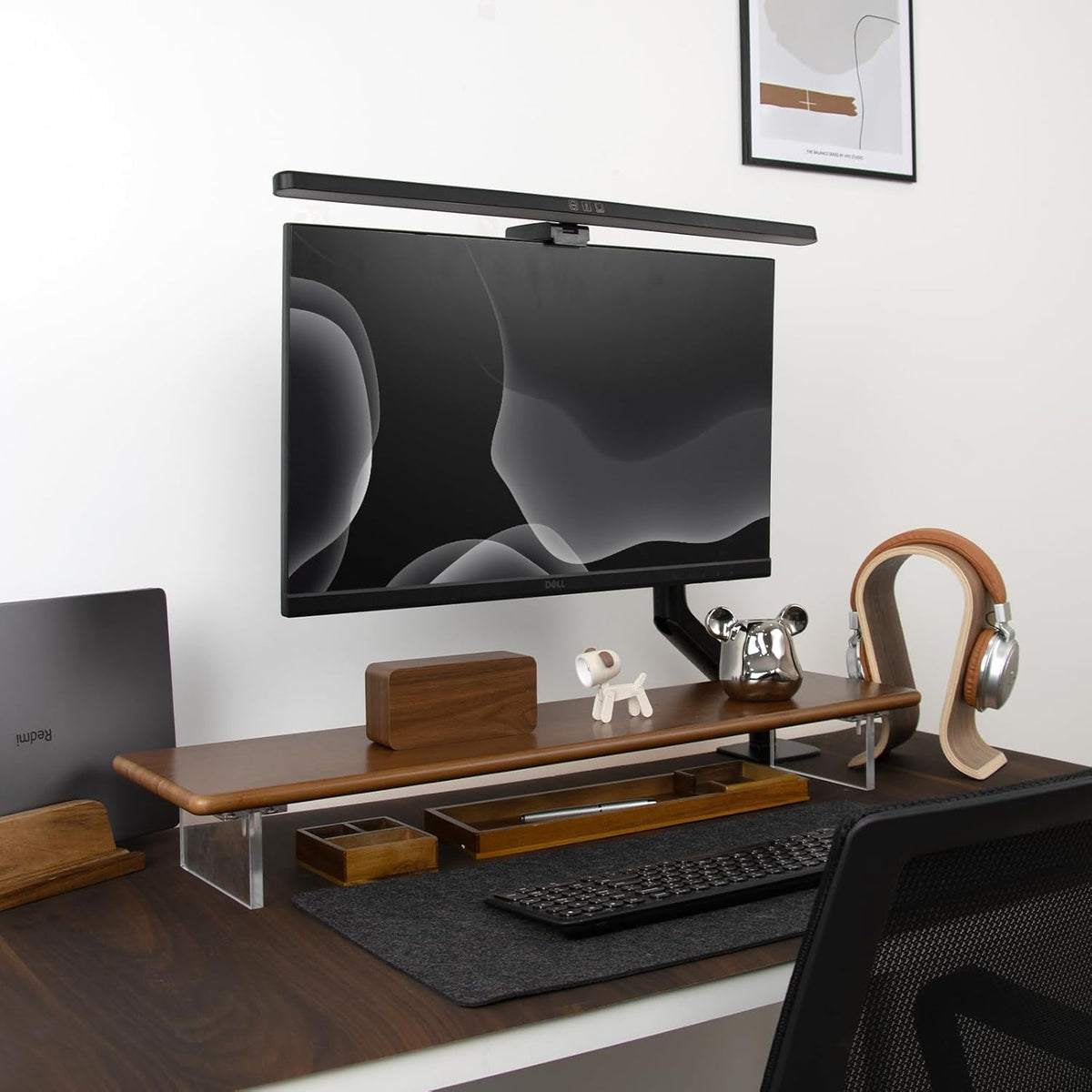 Bamboo Monitor Stand Riser with Acrylic Legs, 31.5 Inches