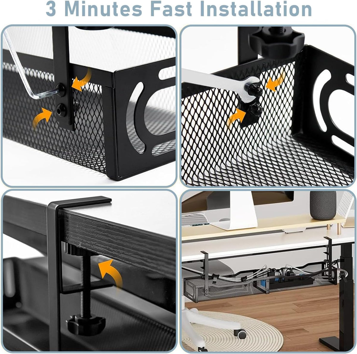 Cable Management, 25'' Cable Management Under Desk No Drill, Black