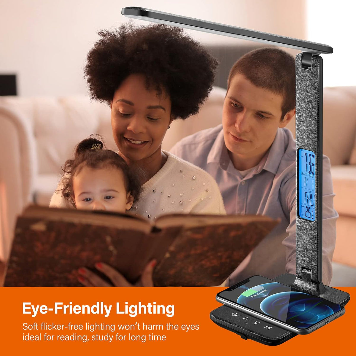 LED Desk Lamp with Wireless Charger, Black
