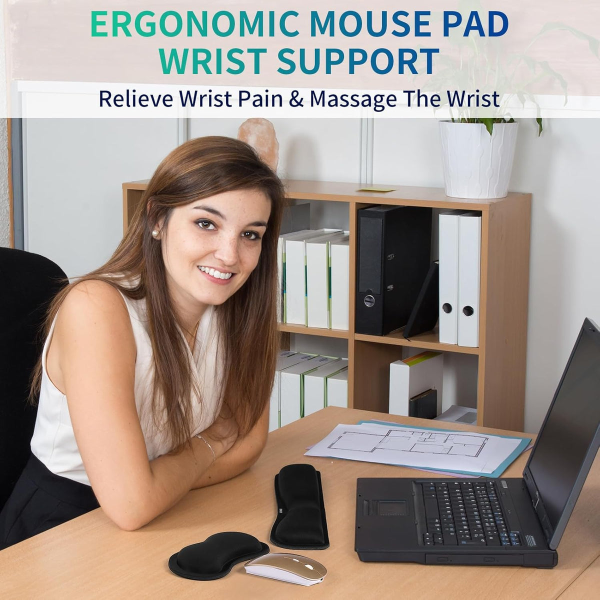 Wrist Rest for Computer Keyboard and Mouse - Ergonomic Memory Foam Mousepad Rests with Non-Slip Base for Office, Gaming, Computer - Pain Relief & Carpal Tunnel Support, Black, 2-Piece Desk Accessories