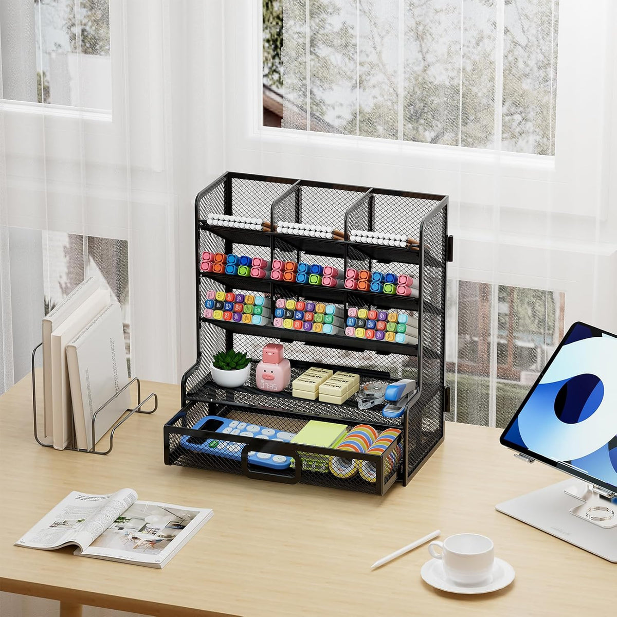 Larger Mesh Desk Organizer with Drawer