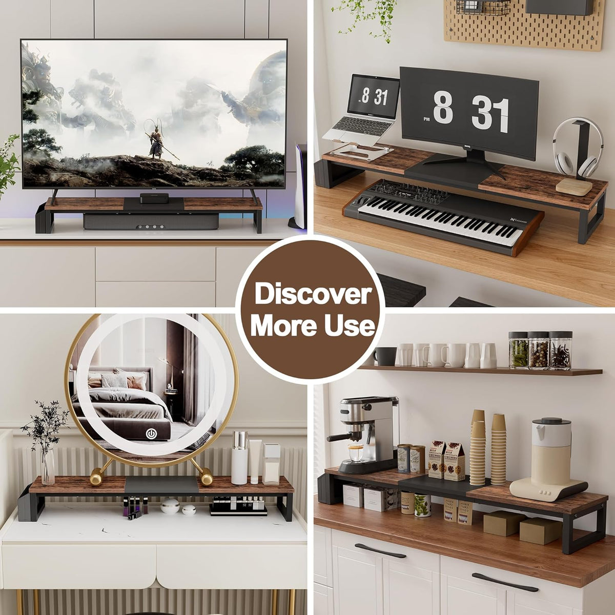 Dual Monitor Stand Riser, Brown, Wood