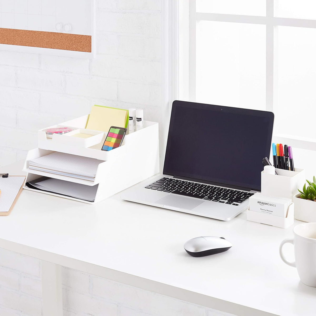 Plastic Desk Organizer Pen Cup White | Holds Pens/Pencils