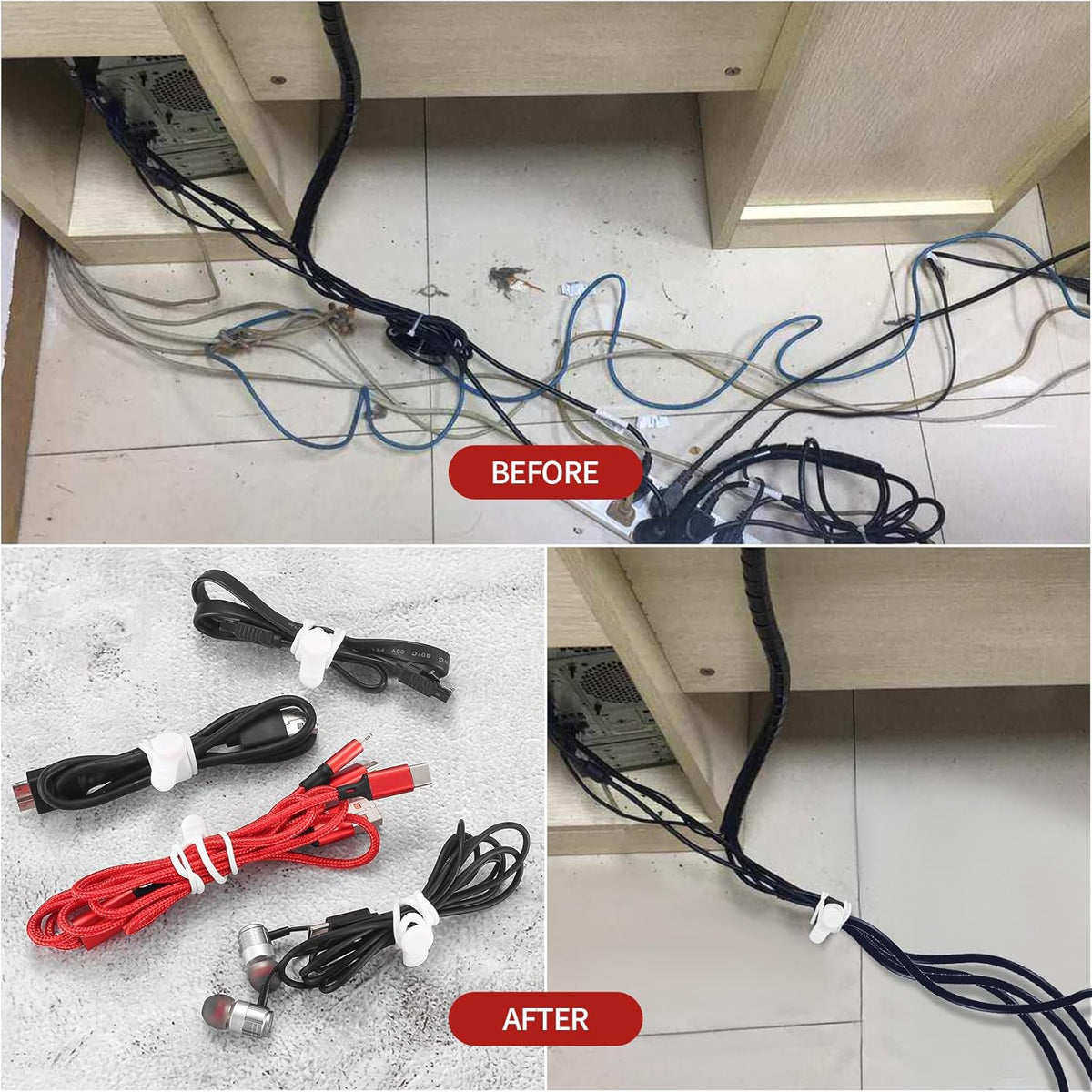 Silicone Cable Ties, Reusable Cable Straps Wire Organizer