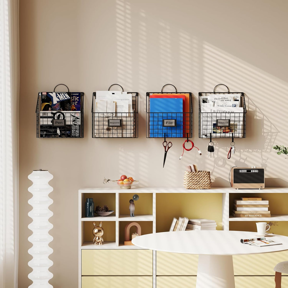 Hanging Wall File Holder Organizer Metal Wall Mount File Folders