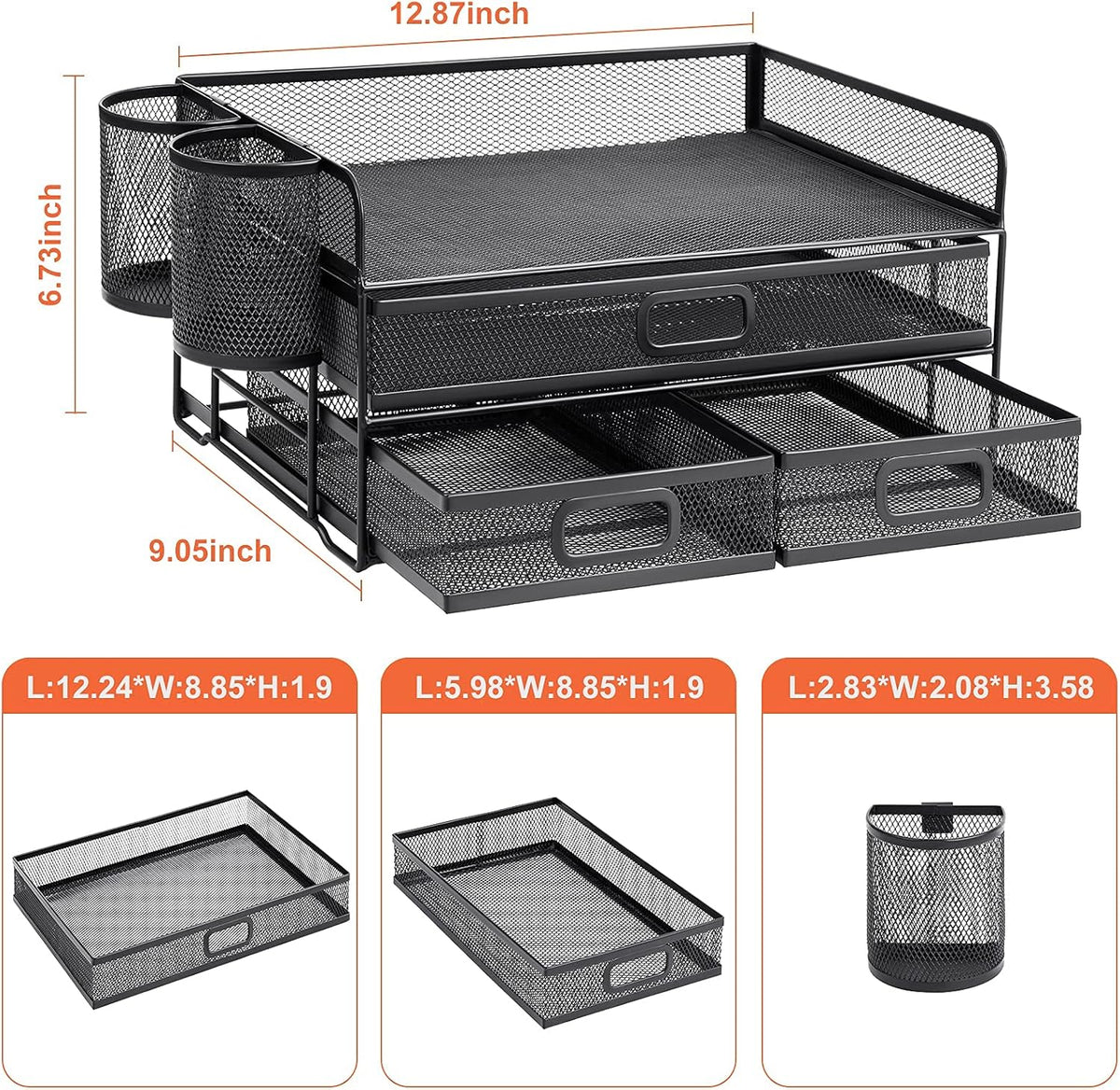 3 Tier Mesh Desk Organizer with Drawer