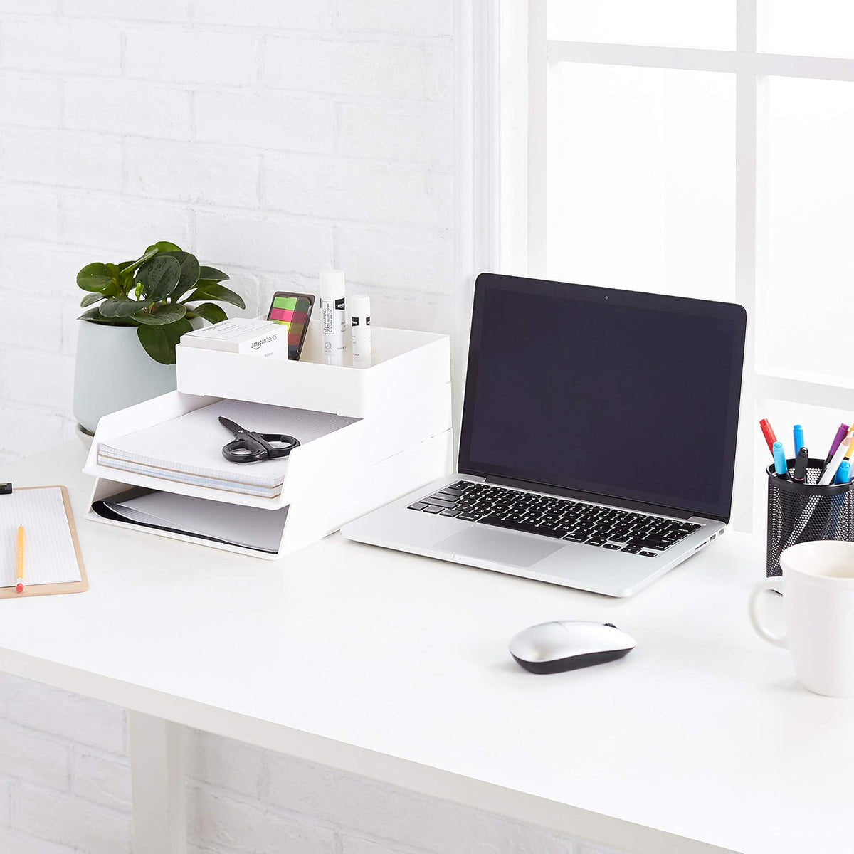 Rectangular Plastic Desk Organizer with Storage Trays