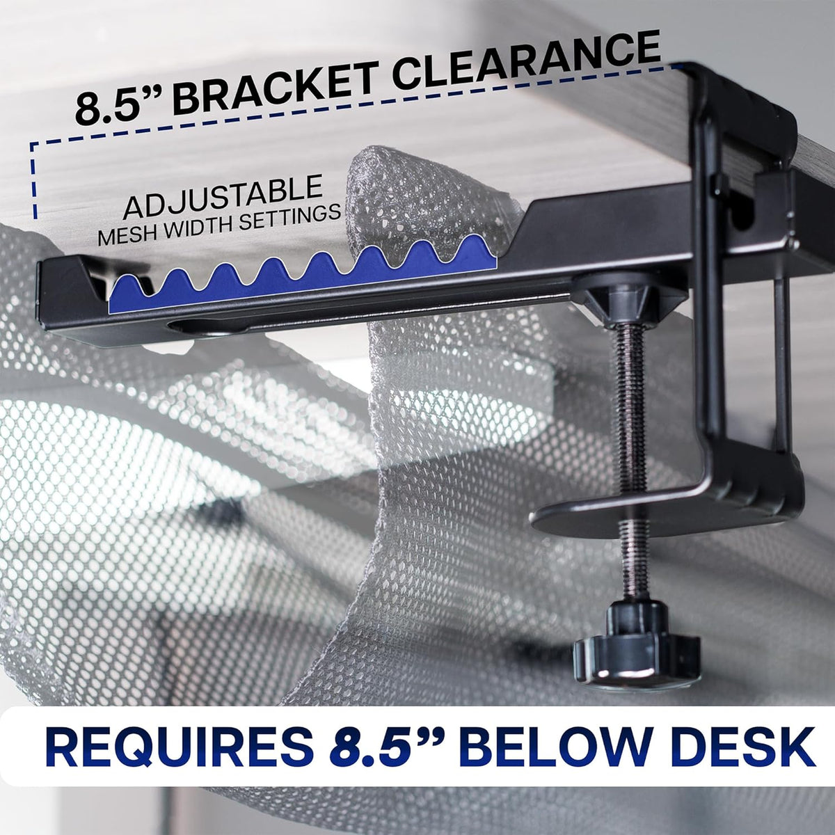 No Drill Clamp-on 36 inch Mesh Net Under Desk Cable Management Wire
