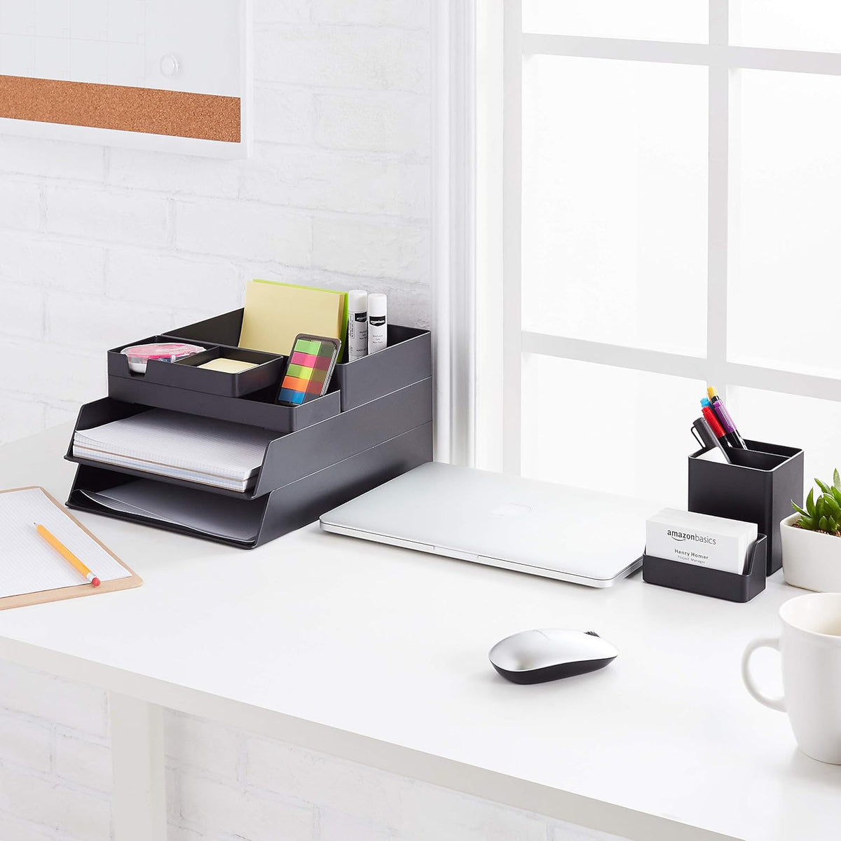 Plastic Desk Organizer - Pen Cup, 3.9" x 3.4" x 3.4", Black