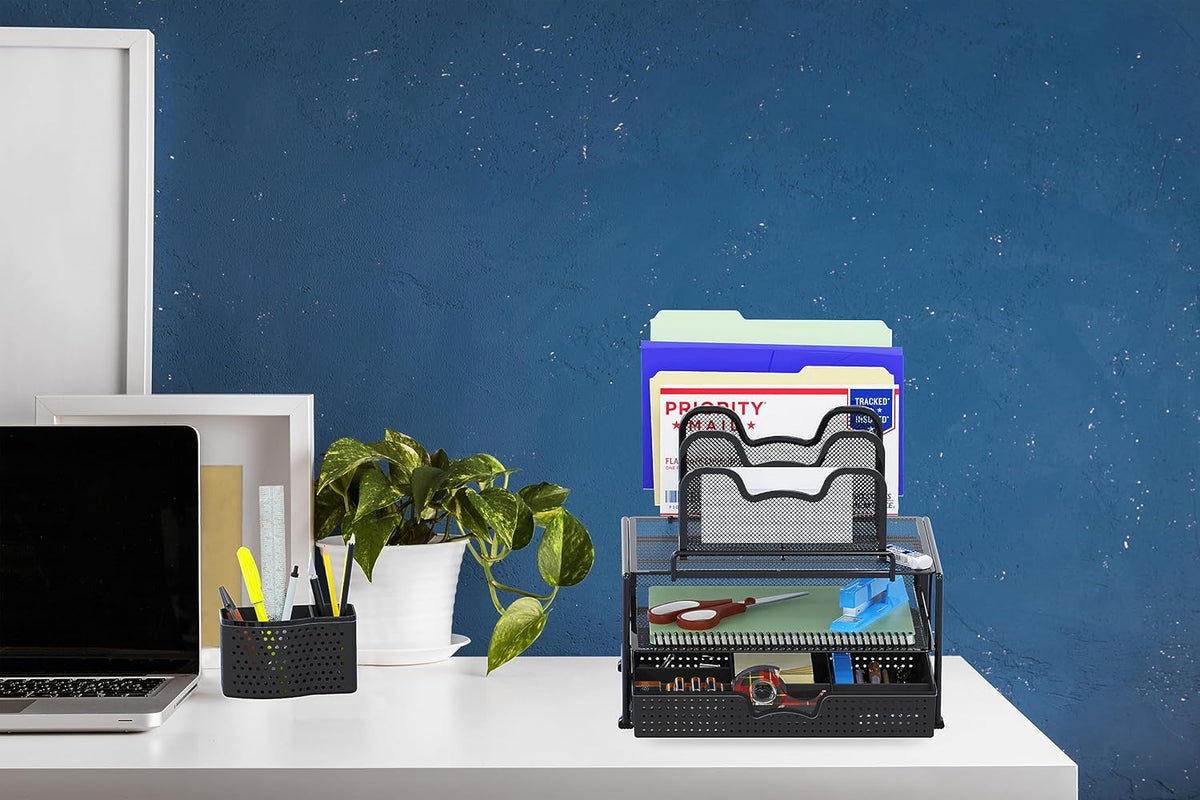Mesh Desk Organizer with Sliding Drawer, Black