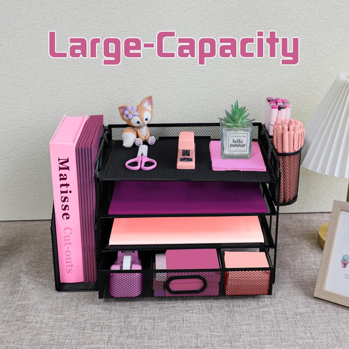 Desk Organizers and Accessories with File Holder, 4-Tier, Black