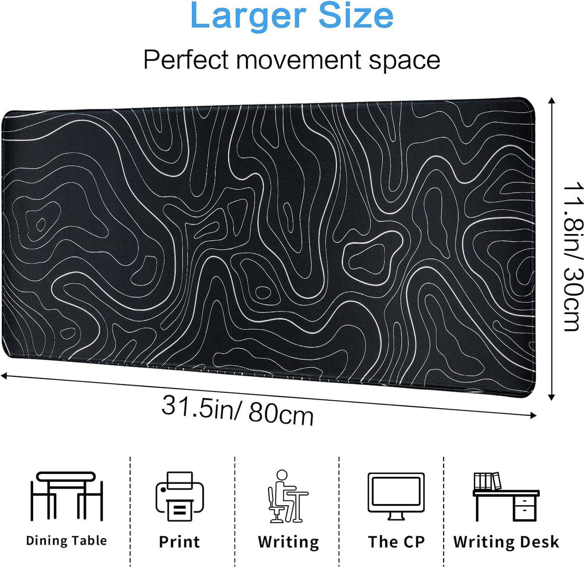 Gaming Mouse Pad Large 31.5 x 11.8in Topographic Keyboard Mousepad