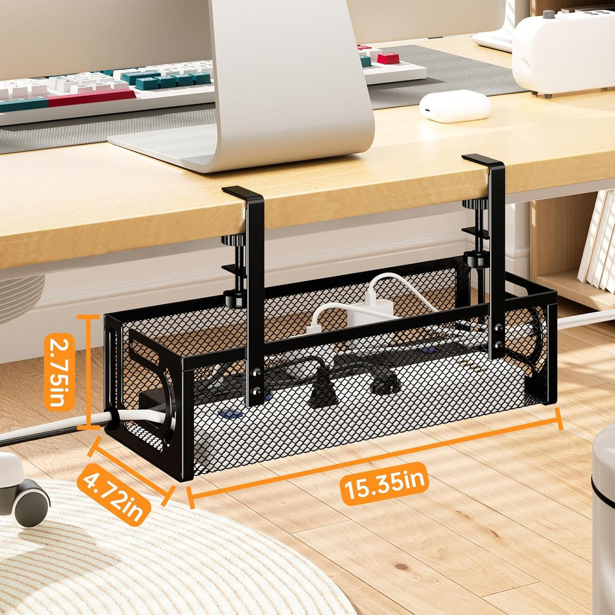 Under Desk Cable Management Tray, 1 Pack, Black