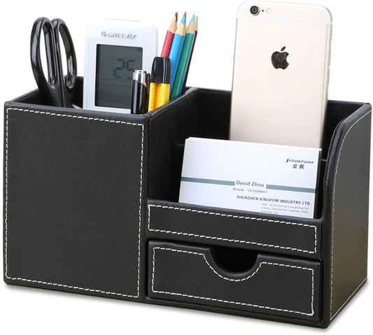 Desk Organizer Office Supplies Caddy Pu Leather Multi-function