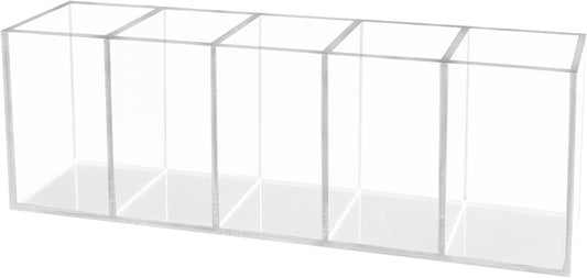 Acrylic Clear Pen Holder 5 Compartments Pencil Holder Desk Organizer