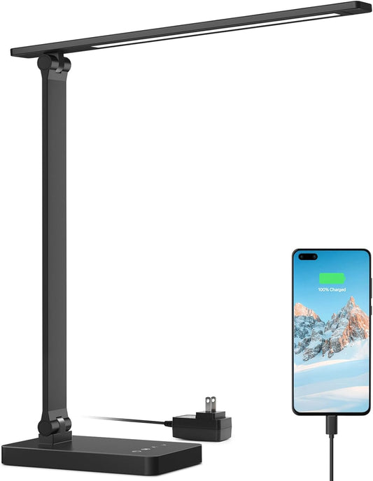 LED Desk Lamp with USB Charging Port, Black