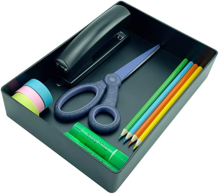 Rectangular Plastic Desk Organizer with Storage Trays, 9.4 x 6.7