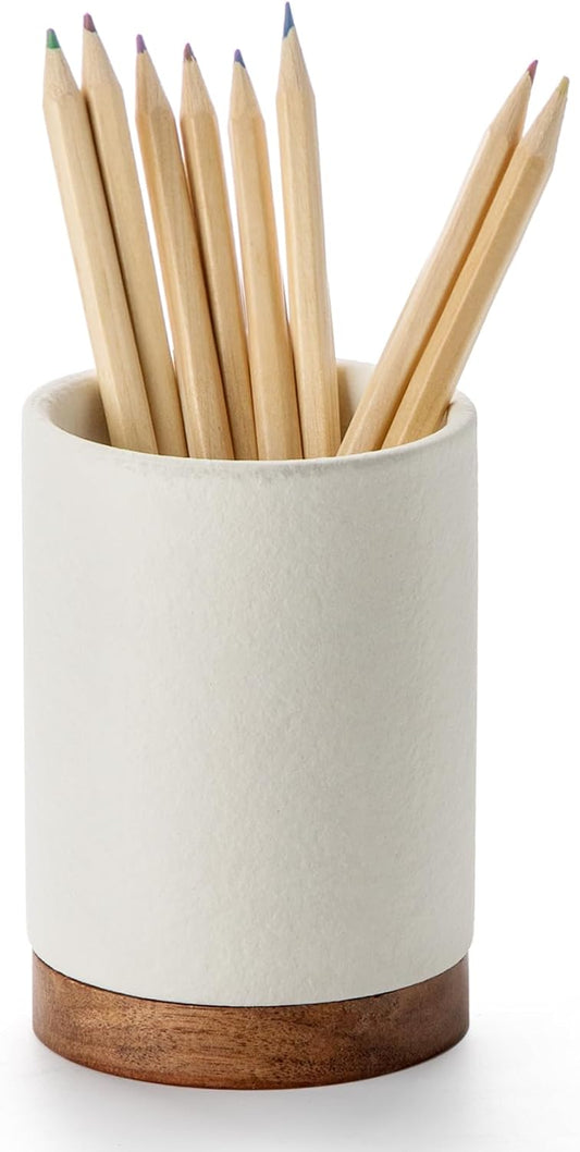 Pen Holder , Ceramic Pencil Organizer & Makeup Brush Holder, White