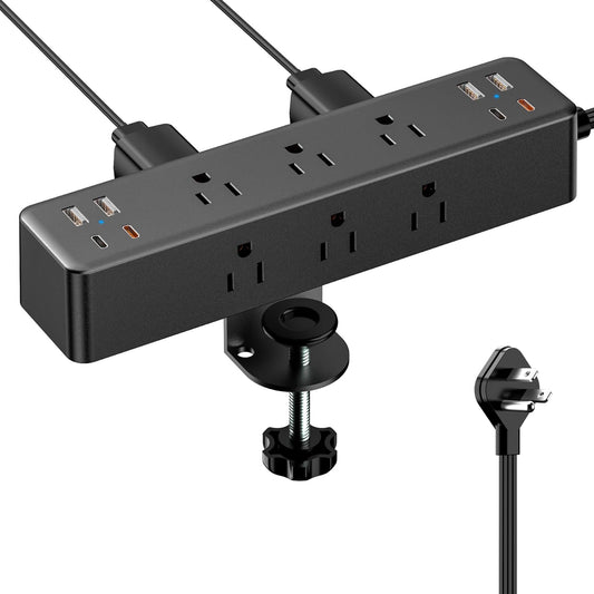 Flat Plug Desk Clamp Power Strip 10FT