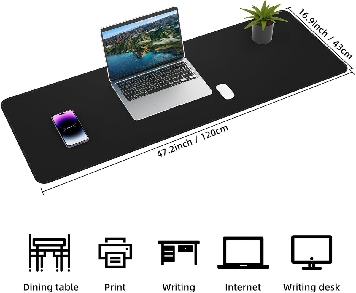 Large Desk Mat 47.2" x 17" Leather Desk Pad Protector with Natural