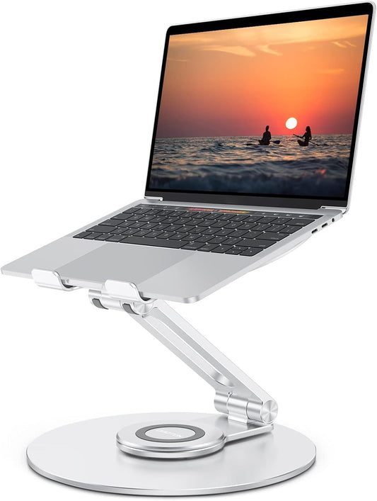 Adjustable Laptop Stand with 360 Rotating Base, Silver